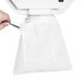 White apron being worn by a person with a hand holding a tool near the neck area.