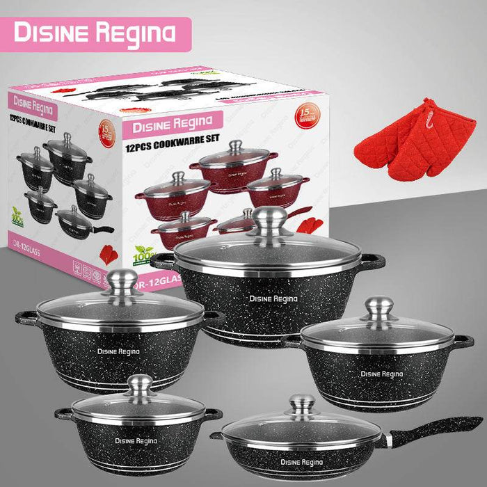 Disine Regina 12-Piece Korean Style Non-Stick Aluminum Cookware Set - Dio Kollections
