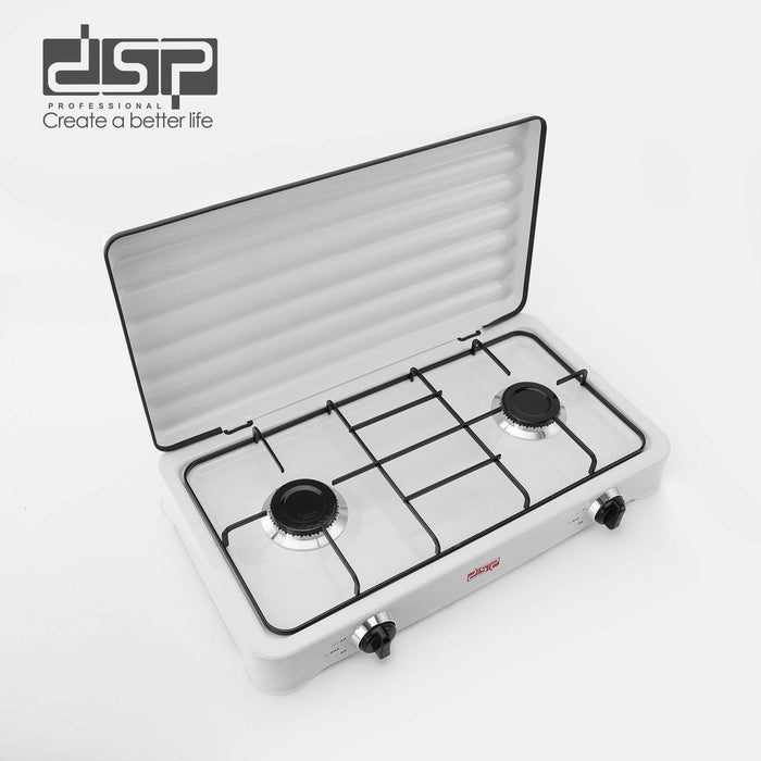 Portable gas stove with three burners on a white background, featuring the DSP brand.