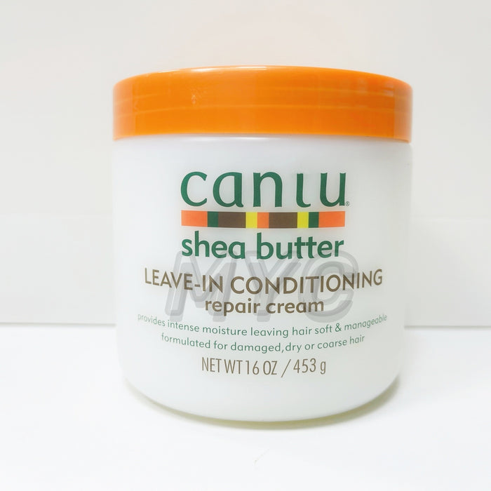 Canu shea butter leave-in conditioning repair cream jar with orange lid on a white background