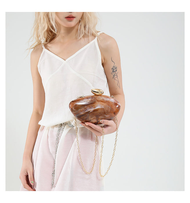 New Dinner Bag Oval Shell Goose Egg Acrylic Evening Chain Shoulder Bag