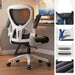 Ergonomic office chair with features highlighted on the right side