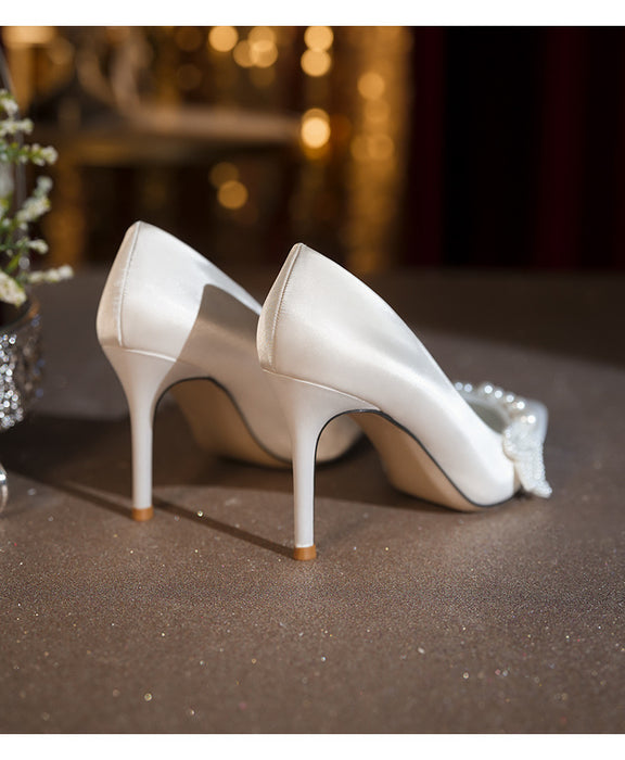 High-end Pearl French Satin Plus Size Wedding Shoes 41-43