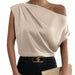 Satin Imitation Silk Irregular Shoulder Sleeveless Pullover Shirt for Women - Dio Kollections