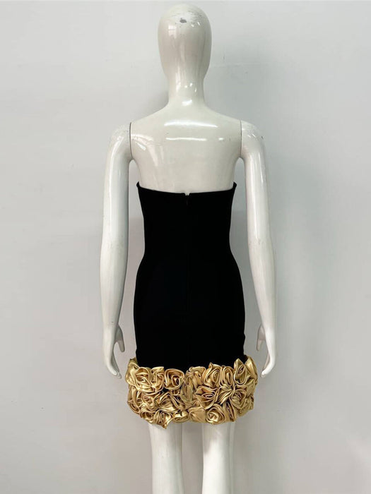 Three-Dimensional Golden Flower Tube Bandage Dress
