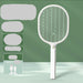 Electric fly swatter with features listed on a green background