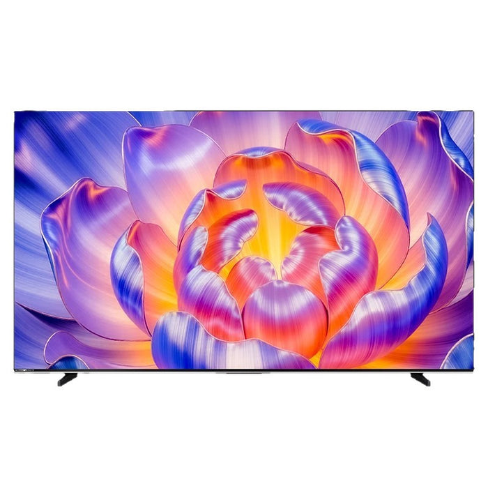Smart TV displaying a vibrant, multicolored flower on a white background
