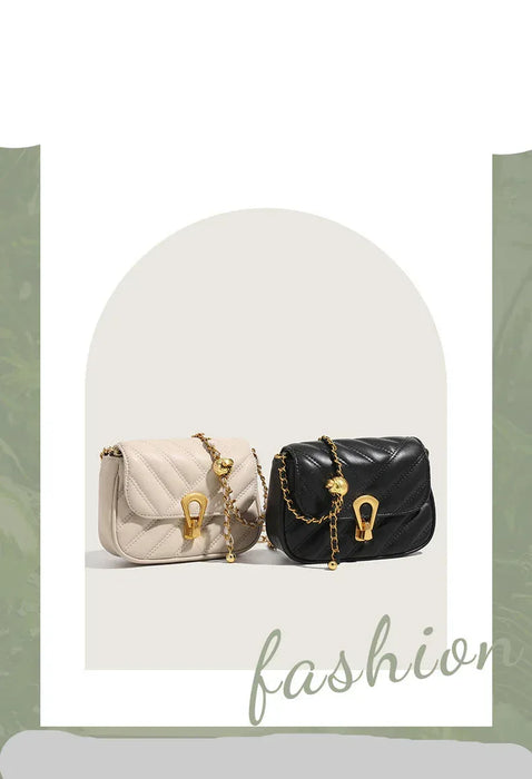 Two handbags, one beige and one black, on a white background with text about fashion and product details.