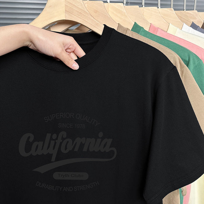 Black t-shirt with 'California' text on a hanger