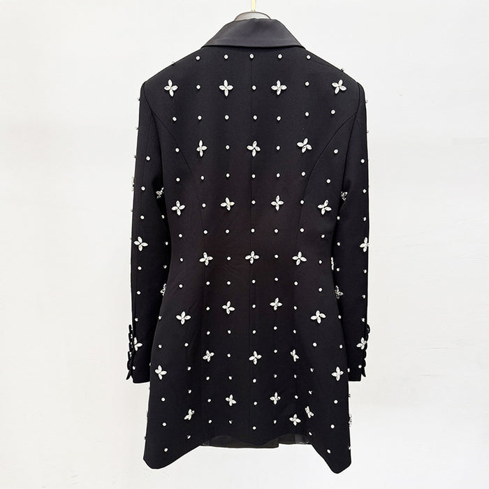 Black coat with white floral patterns on a white background