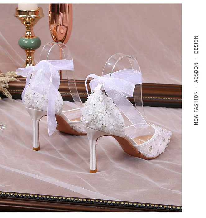 Elegant White Lace High Heel Sandals for Weddings and Special Occasions - Dio Kollections