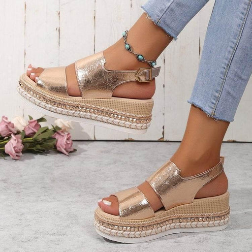 36-42 Sandals One-Strap Thick Sole Buckle Wedge Women's Glossy - Dio Kollections