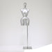 Silver mannequin on a stand against a white background