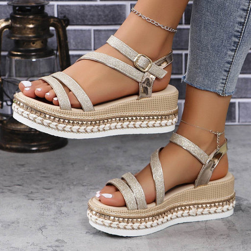 36-42 Sandals One-Strap Thick Sole Buckle Wedge Women's Glossy - Dio Kollections