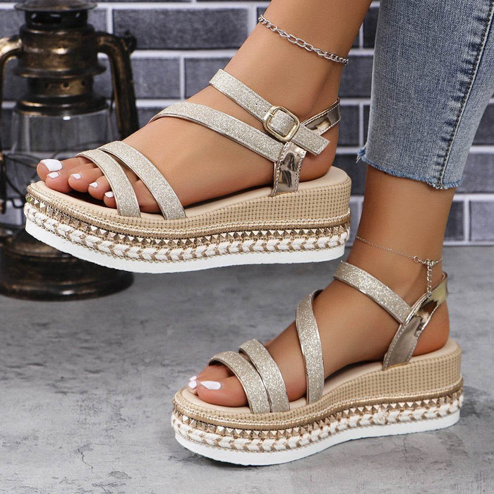36-42 Sandals One-Strap Thick Sole Buckle Wedge Women's Glossy - Dio Kollections