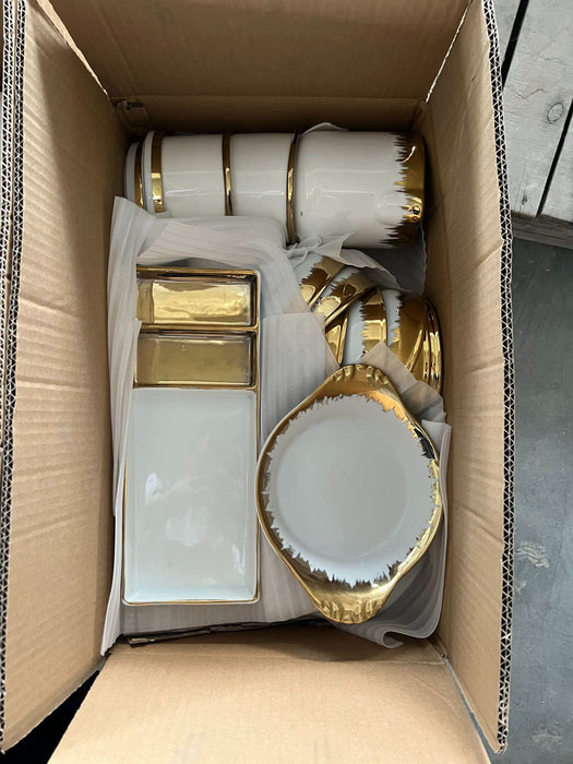 40-50pcs Dinnerware Gold-Edged Electroplated Ceramic Hotel Home Use