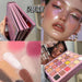 Collage of a makeup palette, close-up of makeup application, and a 'NICE' text overlay.
