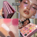 Collage of a makeup palette, close-up of makeup application, and a 'NICE' text overlay.
