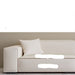 White sofa with a white pillow on a neutral background, featuring Chinese text.