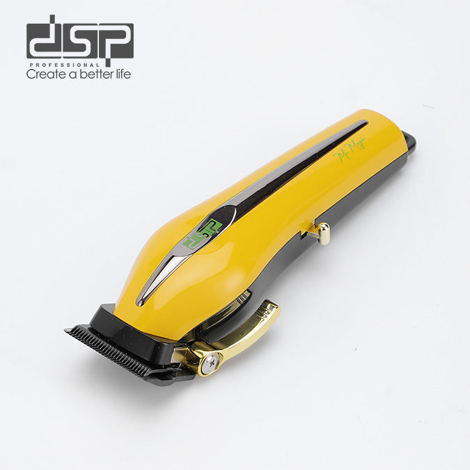 Yellow hair trimmer with digital display on a white background, featuring the DSP brand.