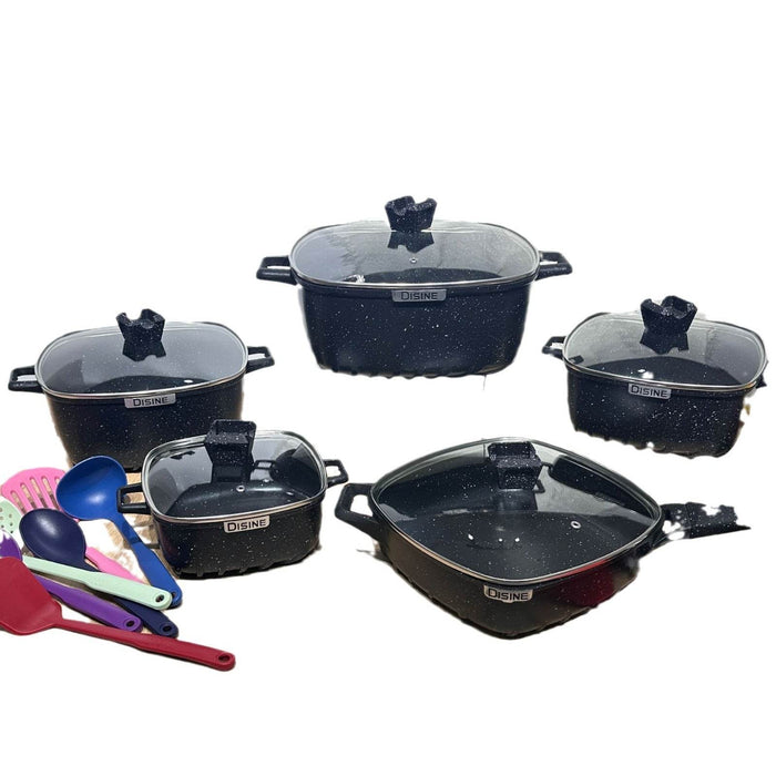 25-Piece Premium Non-Stick Medical Stone Cookware Set in Black and Pink - Dio Kollections