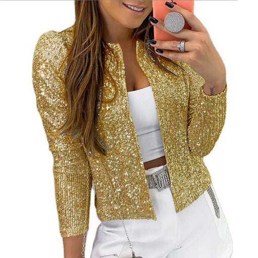 Dio Women's Sexy Sequin Glitter Long Sleeve Short Jacket Office Wear Streetwear Coats - Dio Kollections