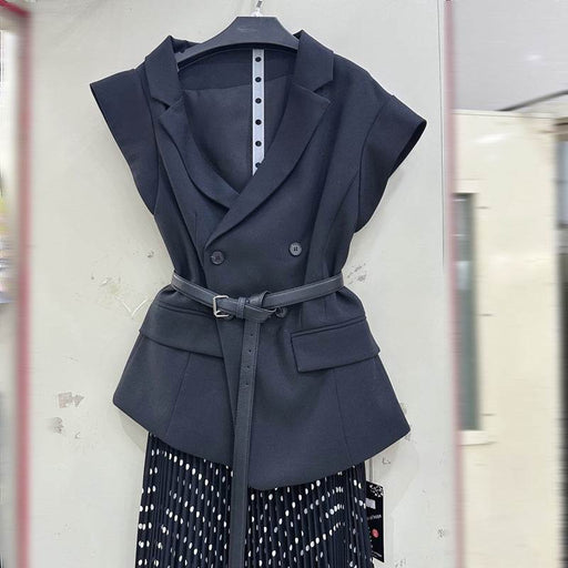 Chic Lapel Double-Breasted Sleeveless Waist-Cinching Suit - Dio Kollections