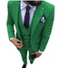 Green polka dot suit with a white shirt and black tie on a white background