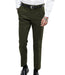 Green herringbone dress pants worn by a person on a white background