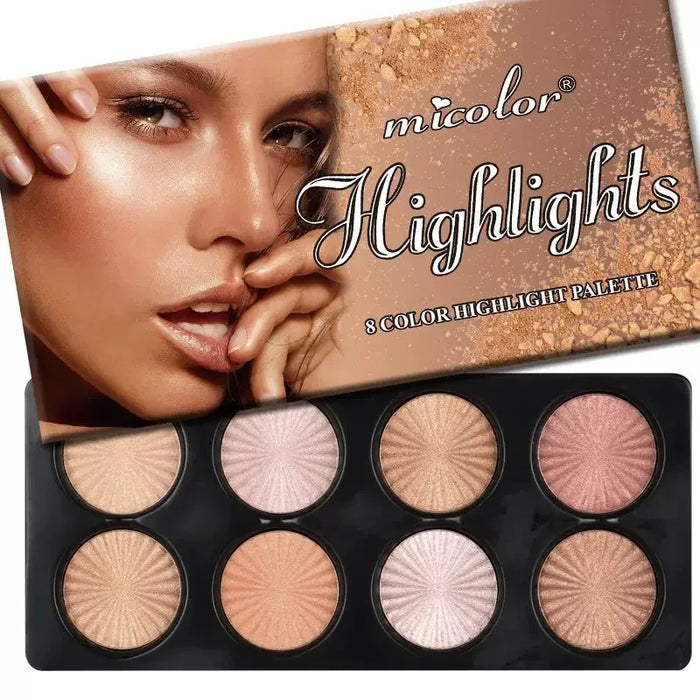 Micolor Highlights 8-color highlight palette with a model's face on the packaging.