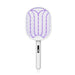 White electric fly swatter with purple mesh on a white background