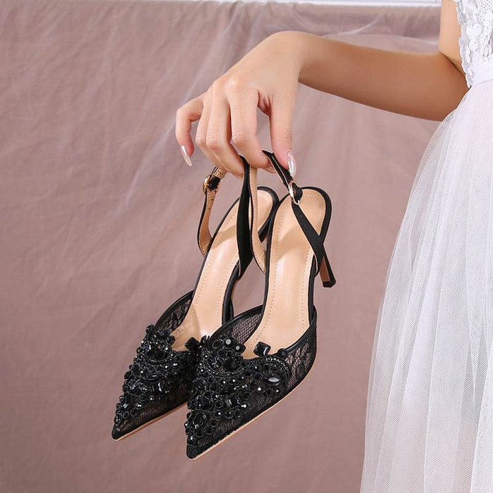 Elegant Pearl Stiletto Heels for Women – High Fashion Lace Wedding Shoes - Dio Kollections