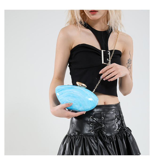 New Dinner Bag Oval Shell Goose Egg Acrylic Evening Chain Shoulder Bag