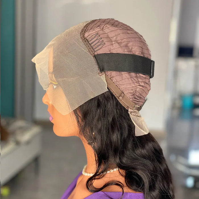 Person wearing a wig with a lace front on a mannequin head.