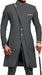 Gray formal coat with gold buttons worn by a person, holding a cane.