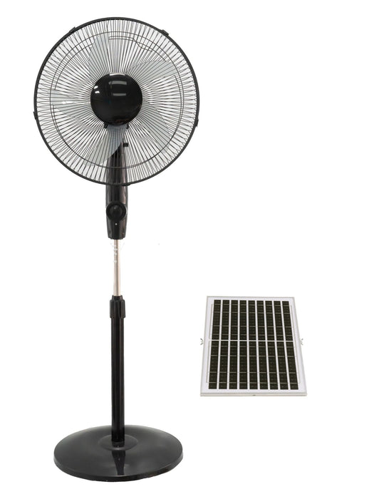 Stand fan with solar panel on a white background