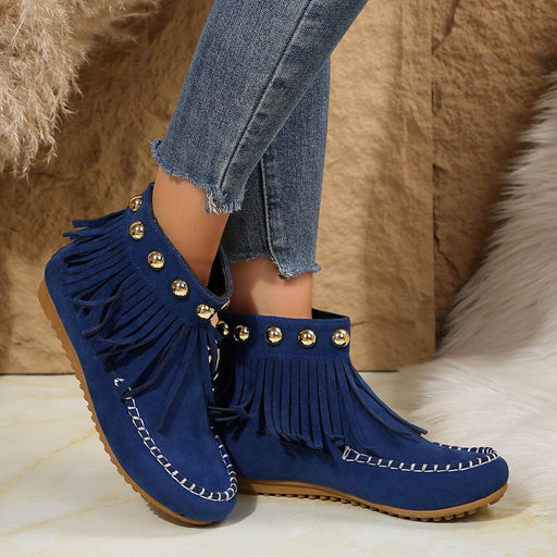 Dio Tassel Boots Round Toe Thick Line Large Size 35-43 Medium Calf Boots - Dio Kollections