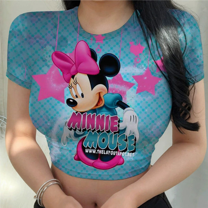 Dio Women's Sexy Slim Cartoon Disney Printing Stitch Crop Top Fit T Shirt - Dio Kollections