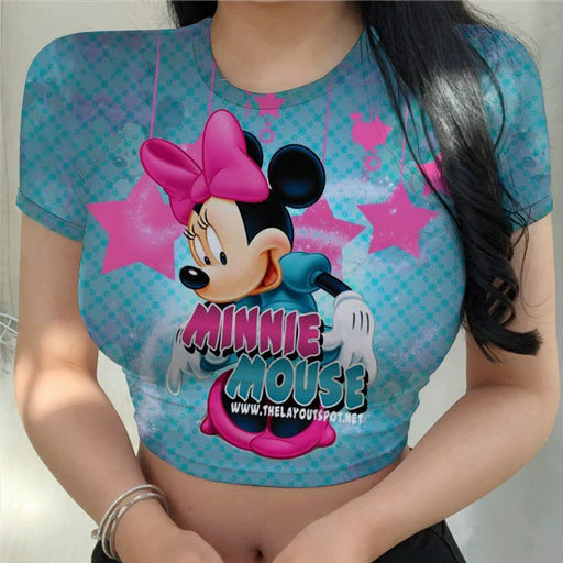 Dio Women's Sexy Slim Cartoon Disney Printing Stitch Crop Top Fit T Shirt - Dio Kollections