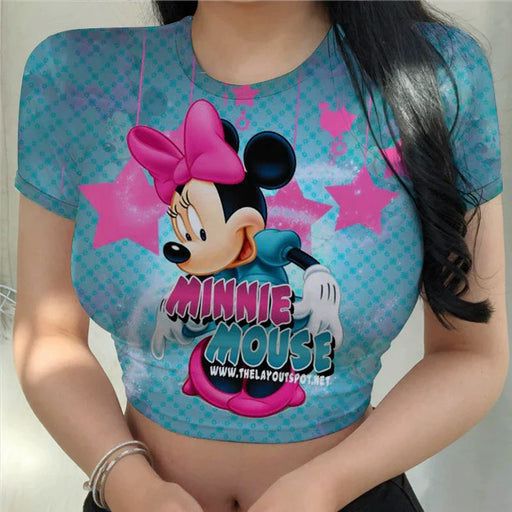 Dio Women's Charming Slim Cartoon Disney Printing Stitch Crop Top Fit T Shirt - Dio Kollections