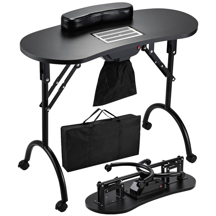 Black nail art station with accessories on a white background