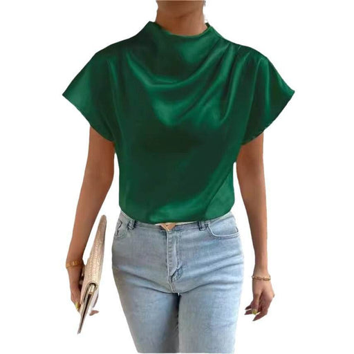 Elegant Satin Pleated T-Shirt Top Blouse with Round Neck for Women - Dio Kollections