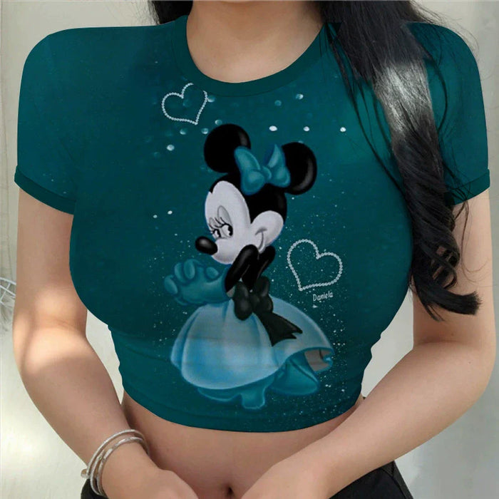 Dio Women's Sexy Slim Cartoon Disney Printing Stitch Crop Top Fit T Shirt - Dio Kollections