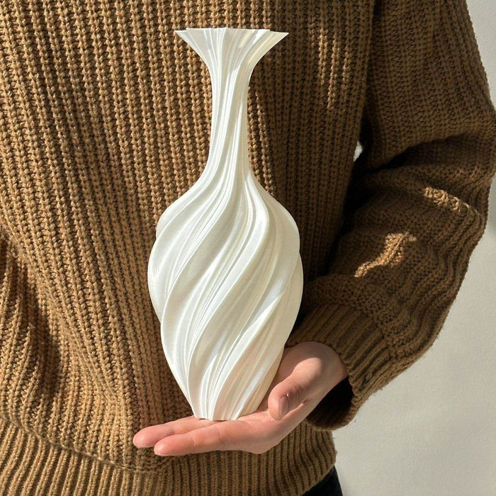 Large Twisted Silk White Art Vase - Modern Nordic Decor - Dio Kollections