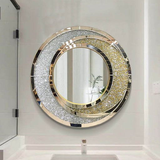 Light Luxury Diamond-Encrusted Round Art Entrance Wall Hanging Decorative Mirror - Dio Kollections