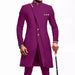 Purple traditional outfit with gold buttons on a white background