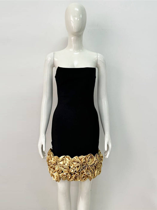Three-Dimensional Golden Flower Tube Bandage Dress