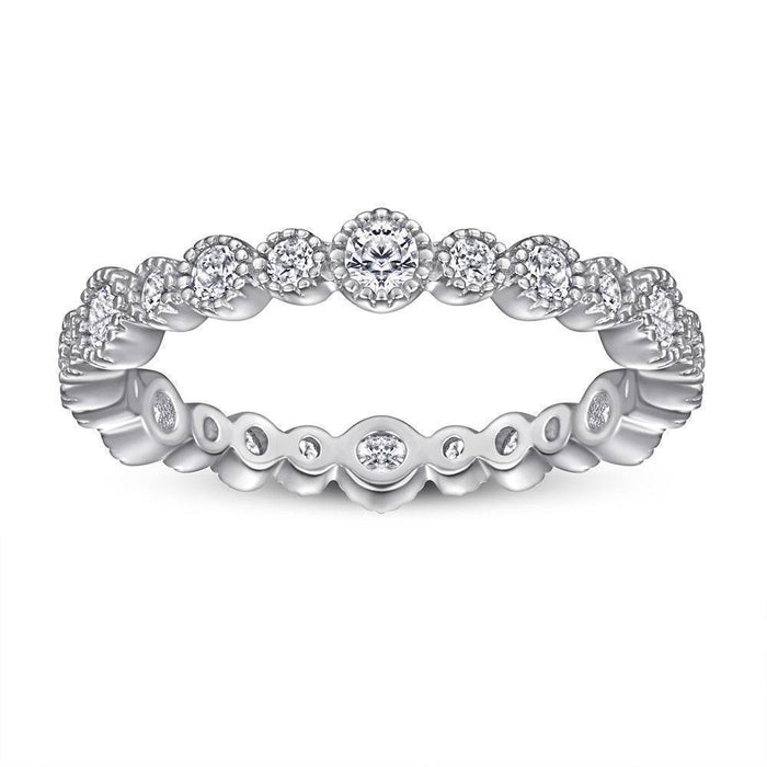 S925 Silver Women's Sterling Row Ring Same Row Diamond Zircon Women's Silver Ring Z+2 1/2 - Dio Kollections