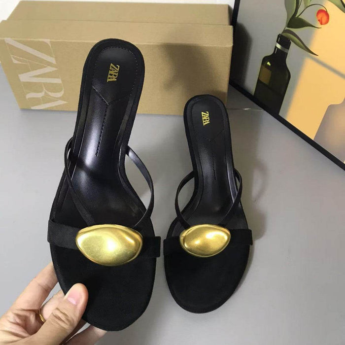 Elegant Black Metal Detail Stiletto Sandals for Women - Dio Kollections