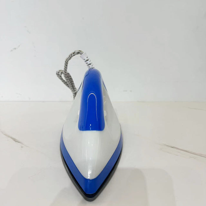 Blue and white iron on a light gray background